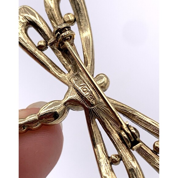 Vintage Monet Multicolor Rhinestone Dragonfly Brooch Gold Tone Statement Pin - Picture 3 of 5